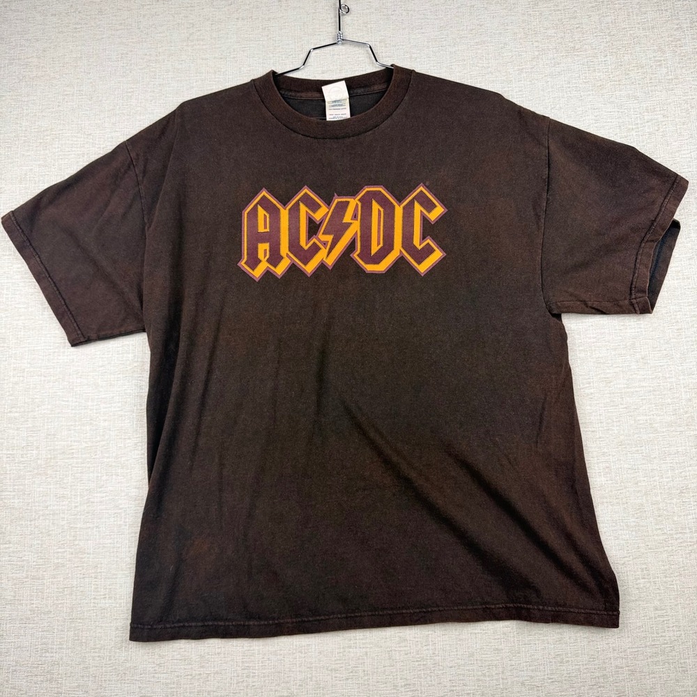 AC/DC Vintage Graphic Tee Mens XL Brown USA Y2K Delta Pro Weight Rock Band Tee